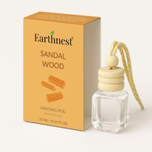 Earthnest Sandal Wood Hanging Pod Car Perfume – Long Lasting Aroma Diffuser for Car, Home & Office | Premium Sandalwood Fragrance | 10 ml