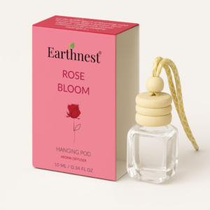 Earthnest Rose Bloom Hanging Pod Car Perfume – Long Lasting Rose Fragrance Diffuser for Car, Closet, Office & Home | Premium Hanging Air Freshener | 10ml