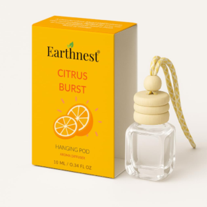 Earthnest Citrus Burst Hanging Pod Aroma Diffuser – Premium Long-Lasting Citrus Car Perfume & Air Freshener (10ml)