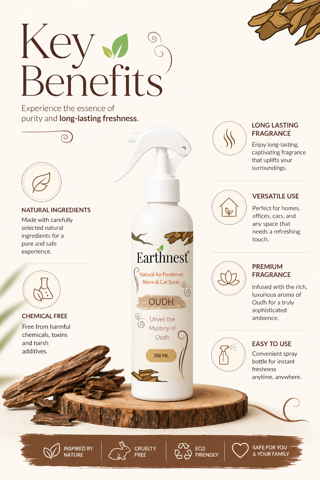 Earthnest Pure Oudh Premium Air Freshener Spray | 200ml - Image 3