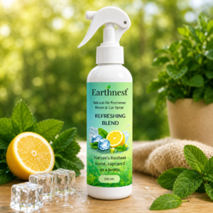 Earthnest Refreshing Blend Natural Air Freshener Spray – Lemon & Mint Freshness for Home, Car & Office | Long Lasting Room Freshener | 200 ML