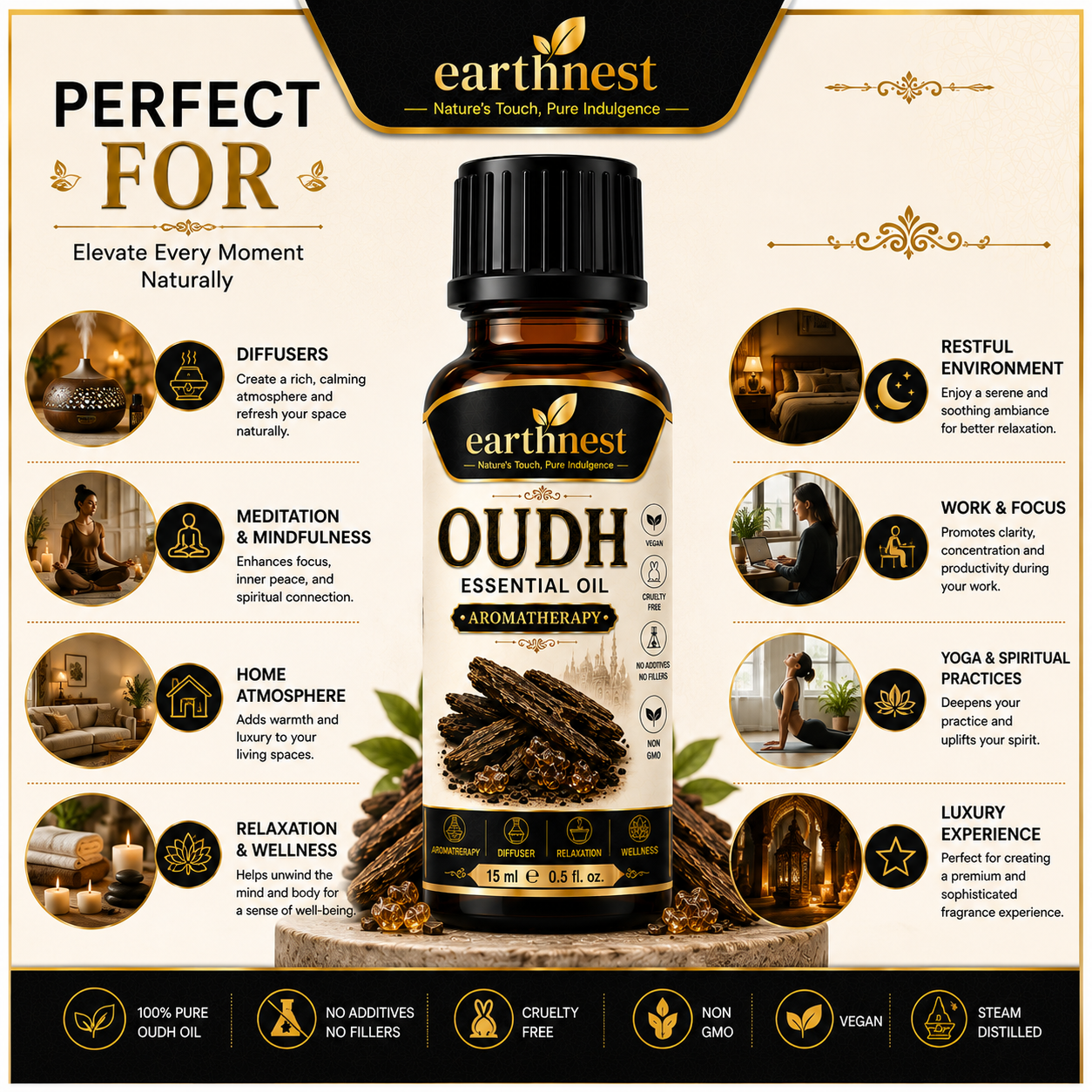 Earthnest Oudh Essential Oil – 100% Pure Steam Distilled Aromatherapy Oil | 15ml - Image 2