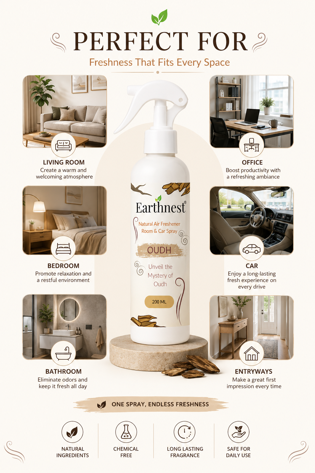 Earthnest Pure Oudh Premium Air Freshener Spray | 200ml - Image 4